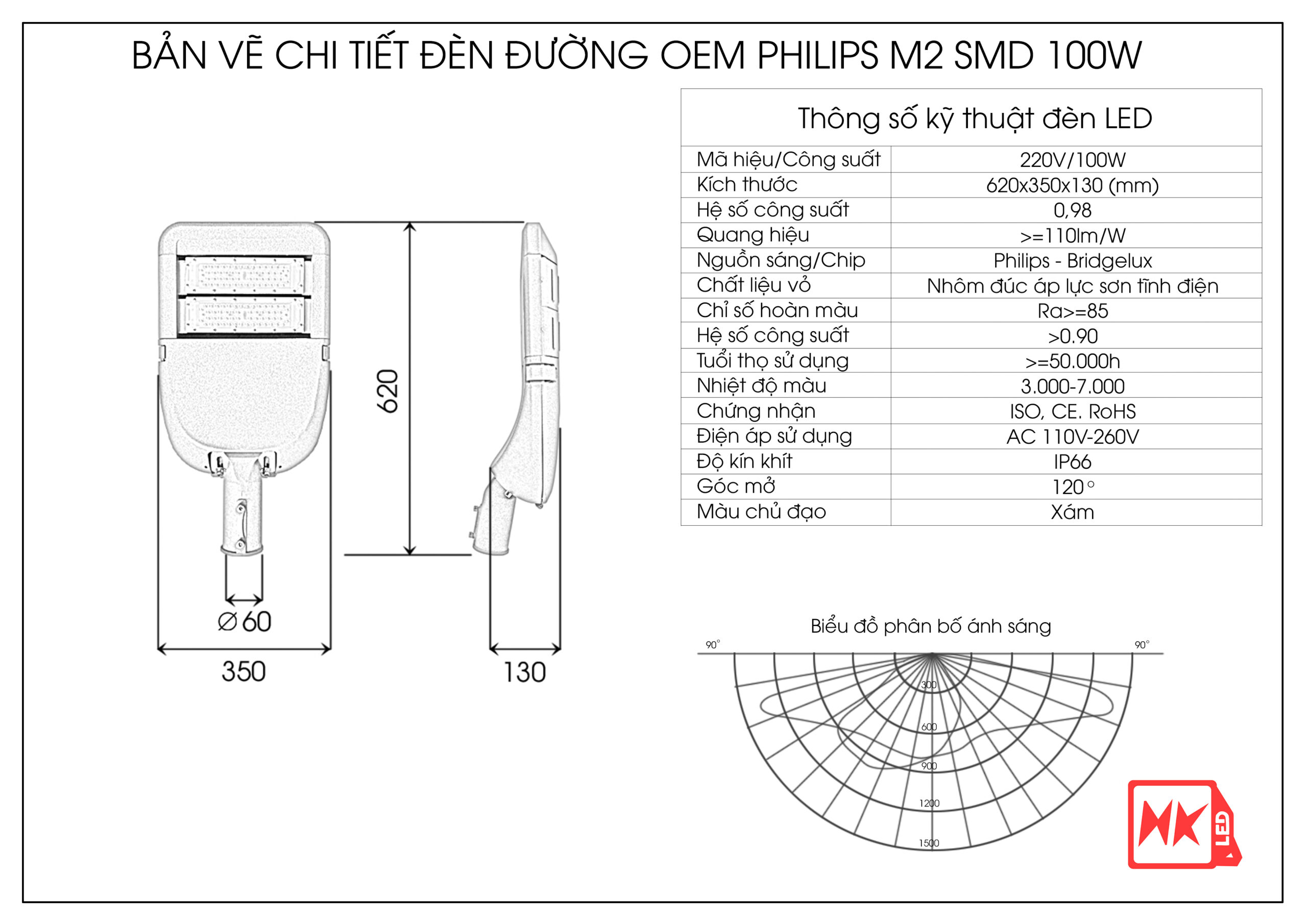 Thông số đèn đường nông thôn 100w