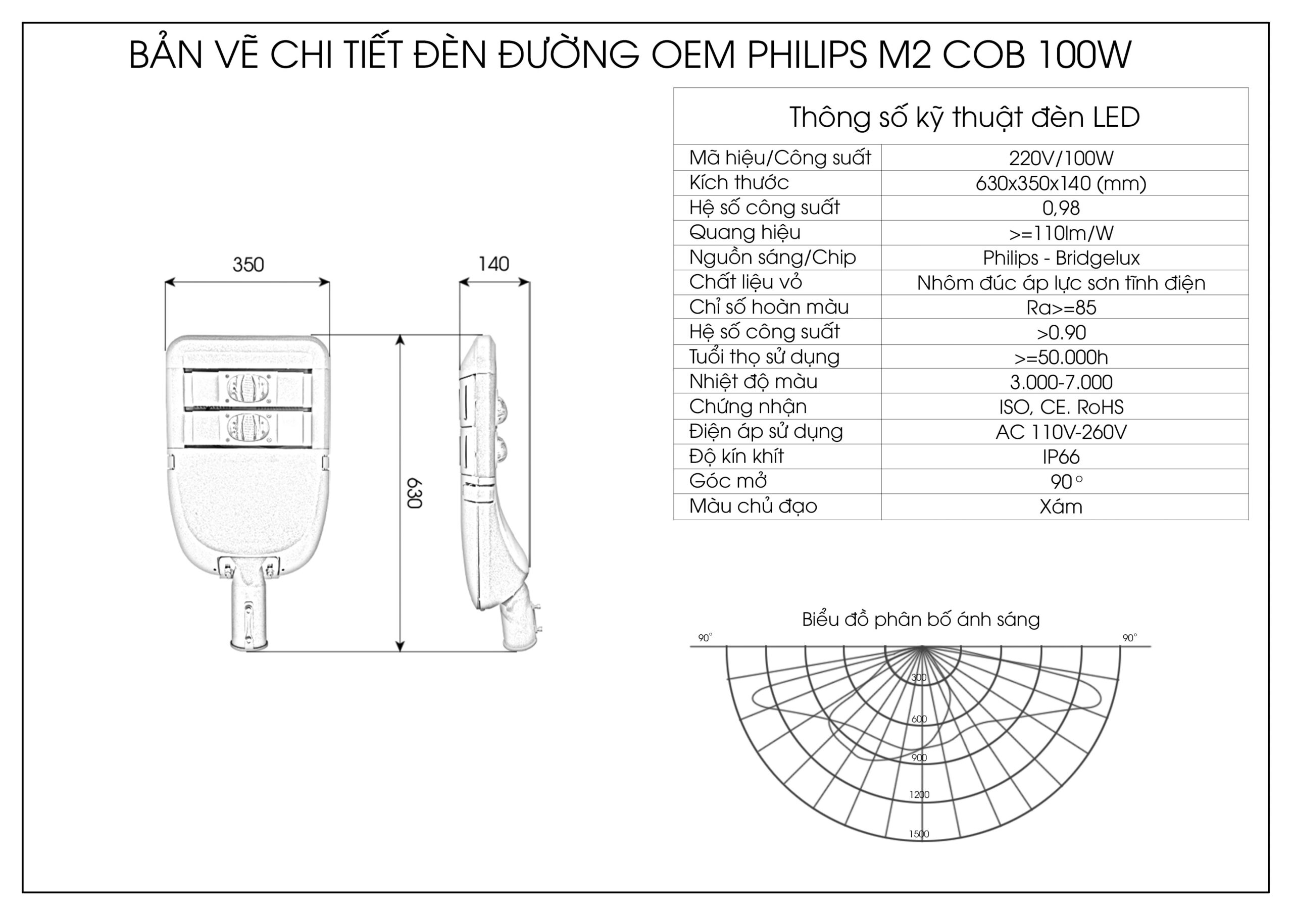 Thông Số Đèn LED Đường Công Cộng 100w