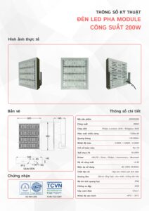 thông số đèn led sân pickleball 200w