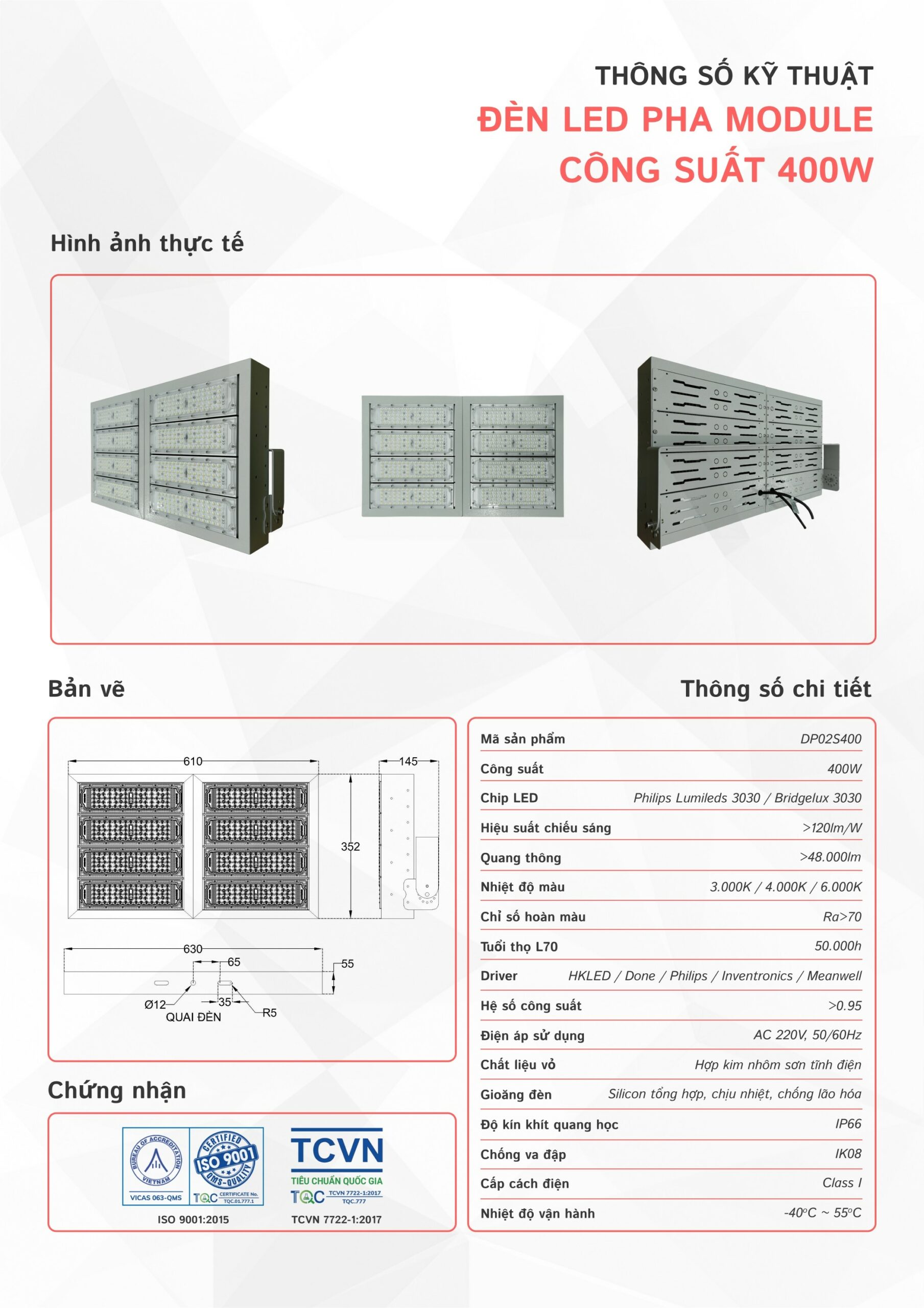Thông Số Kỹ Thuật Đèn LED Sân Pickleball 400w