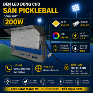 Đèn LED Chiếu Sân Pickleball 200w denledhl liên hệ 0965600118